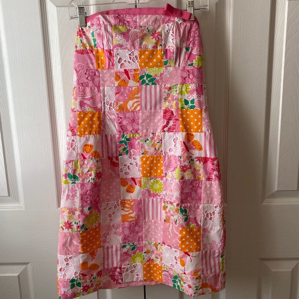 Vintage Lilly Pulitzer White Label 2 Minute Sewn Patch Strapless Dress SZ 4